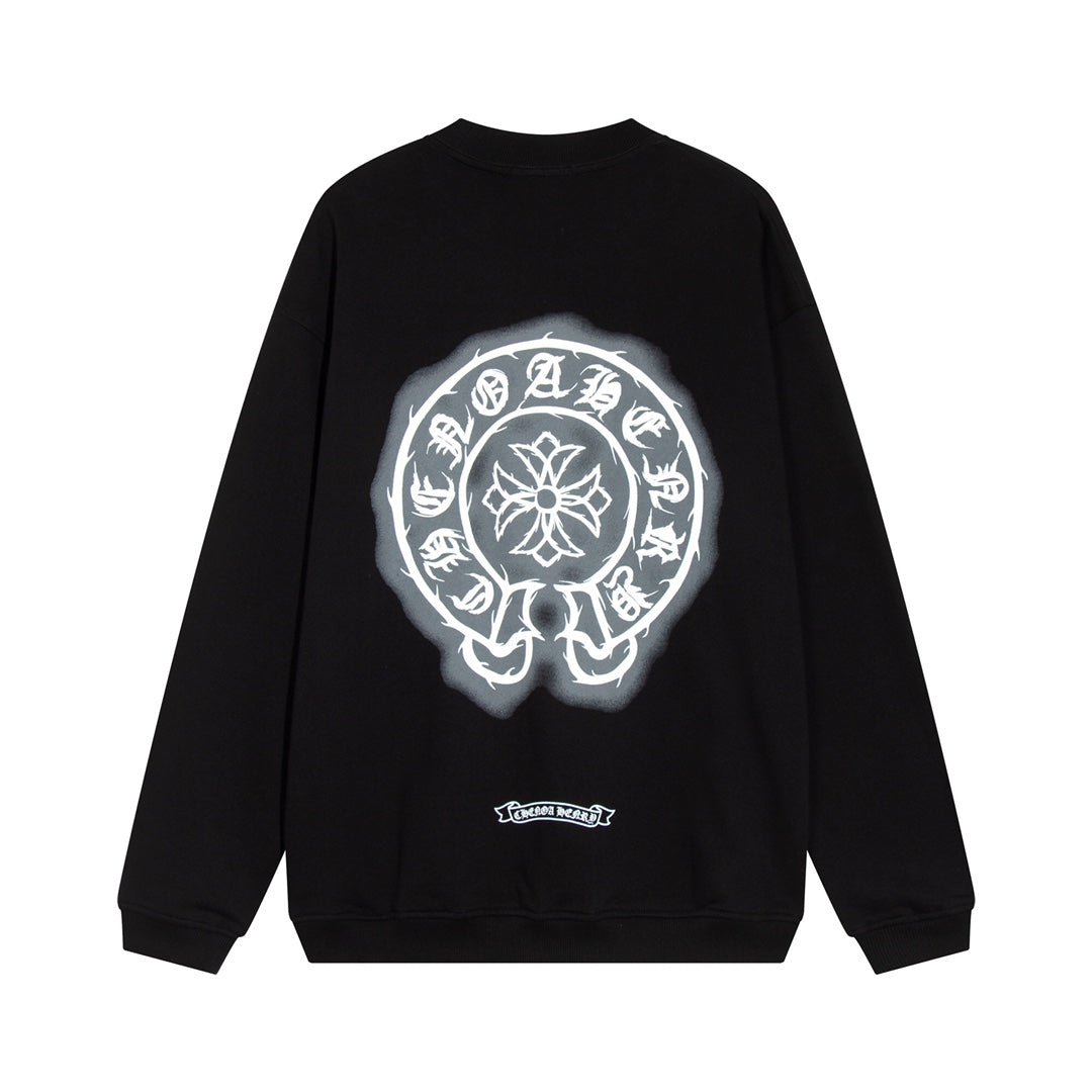 CHROME Hearts Horse Shoe Logo Sweatshirt - Black Unisex Streetwear Limited Edition
