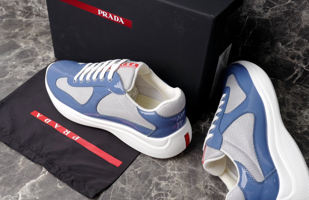 PRADA America's Cup Silver Sneakers - Blue Unisex Streetwear Limited Edition