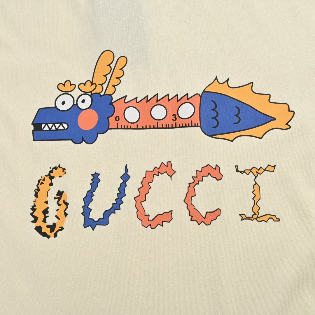Gucci T-shirt With Dragon Graphic - White Unisex Streetwear Limited Edition - <span>Fun and eye-catching. Features a colorful dragon graphic with the Gucci logo. Made from high-quality