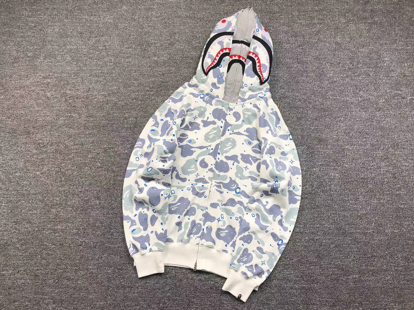 BAPE Space Camo Double Shark Full Zip Hoodie - White Unisex Streetwear Limited Edition