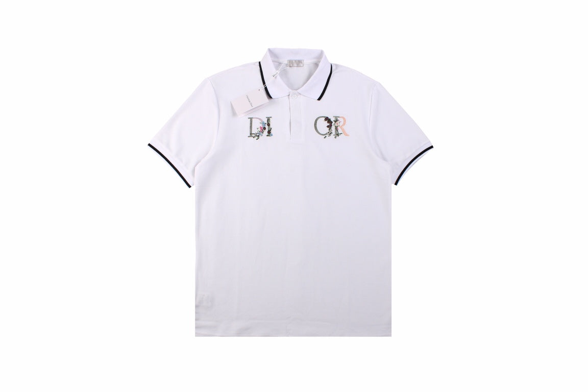 Dior Polo Shirt With Floral Logo Design - Black Unisex Streetwear Limited Edition - <p dir='ltr'><span>This Dior polo shirt features a floral logo design. It is white with