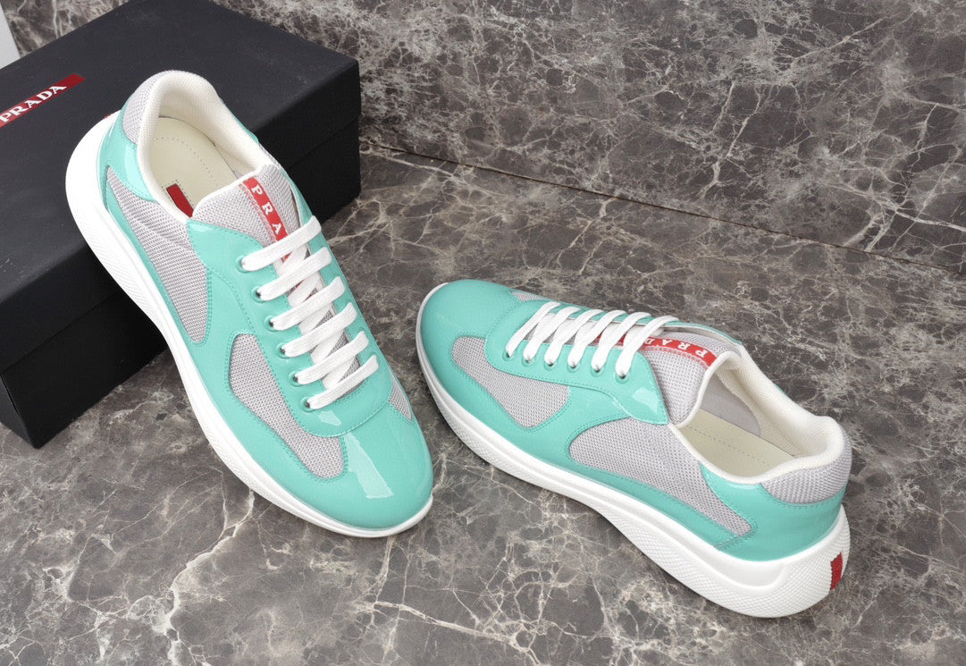 PRADA America's Cup Aquamarine Sneakers - Red Unisex Streetwear Limited Edition