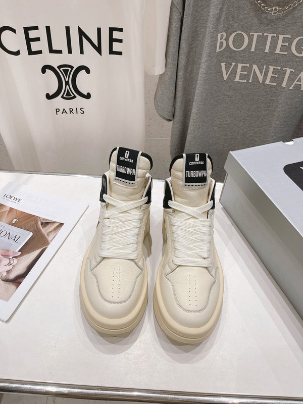 Rick Owens Cream And High-top Sneakers - Black Unisex Streetwear Limited Edition - **Rick Owens Cream and Black High-Top Sneakers: A Blend of Modern Aesthetics and Superior Craftsmanship**