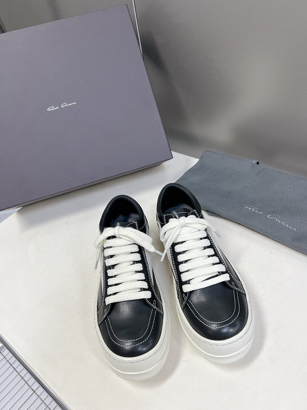 Rick Owens Low-Top Sneakers - Black Leather - logo - replica sneakers