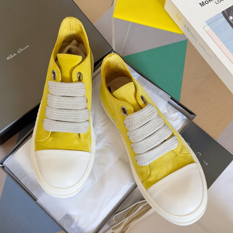 Rick Owens Suede Low-top Sneakers - Yellow Unisex Streetwear Limited Edition - **Rick Owens Yellow Suede Low-Top Sneakers: Bright Style and Superior Craftsmanship** Introducing the Rick Owens