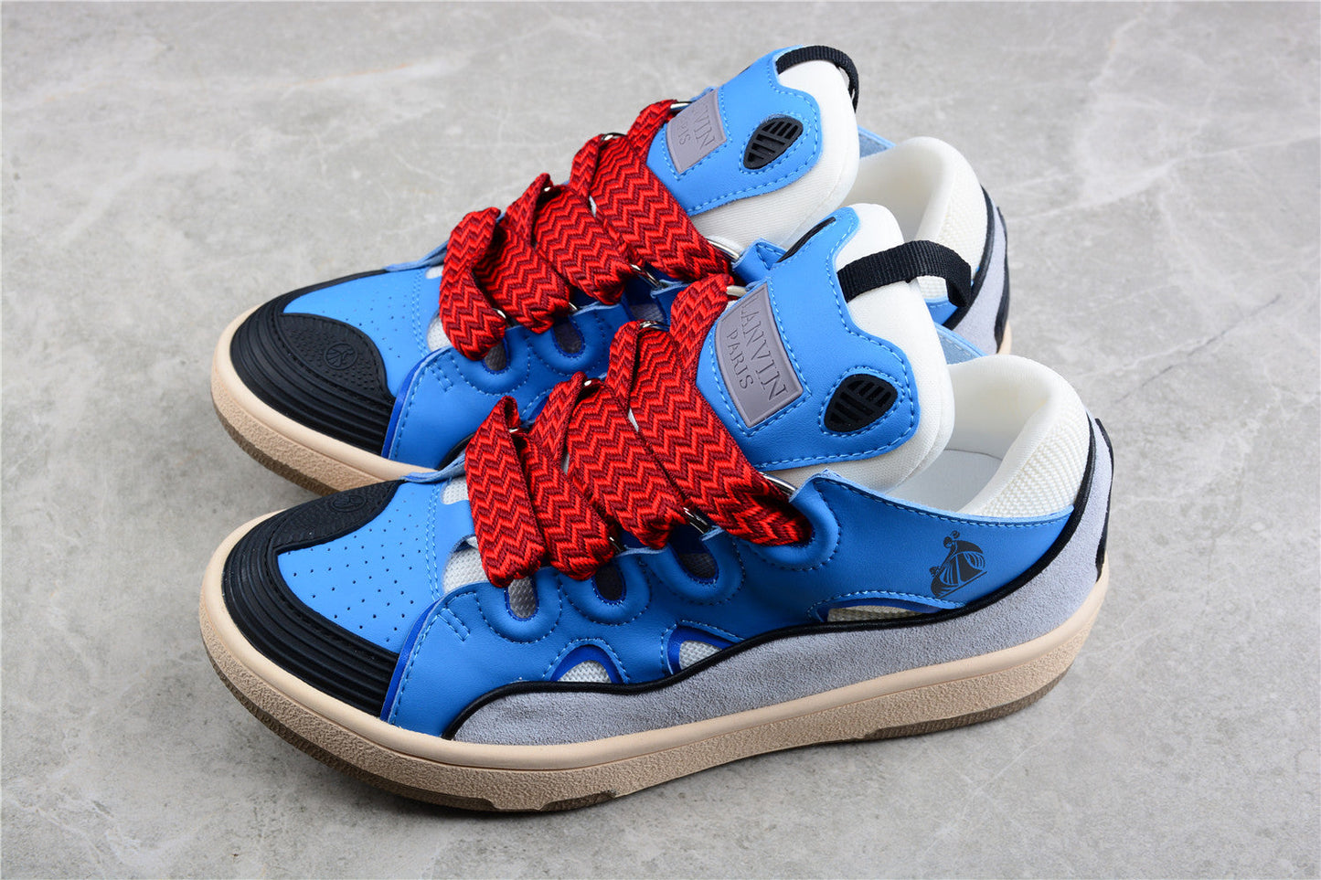 Lanvin Blue And Lace Sneakers - Red Unisex Streetwear Limited Edition - ### Lanvin Blue and Red Lace Sneakers Experience the perfect blend of contemporary design and