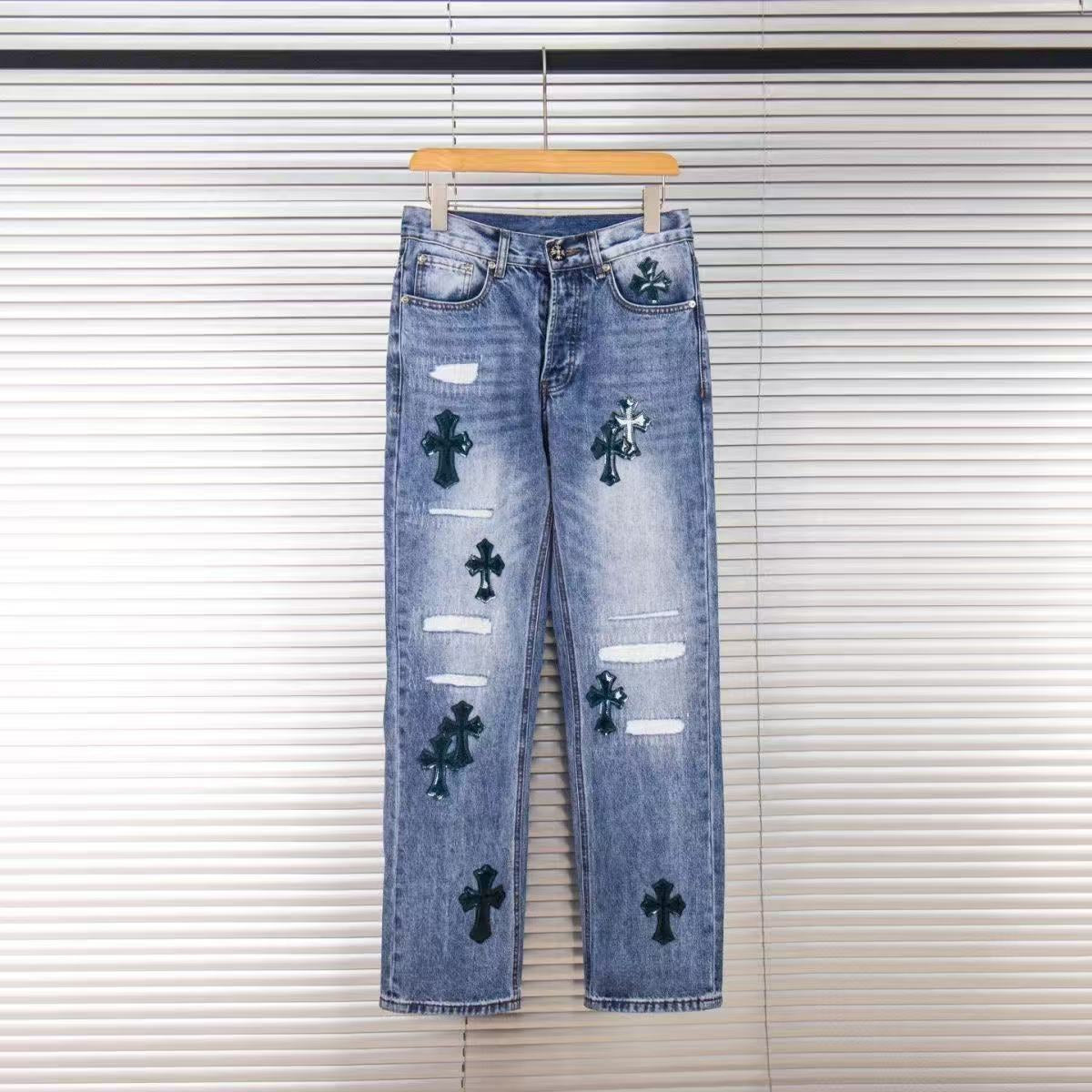 CHROME Hearts Cross Patch Jeans Denim - Black Unisex Streetwear Limited Edition