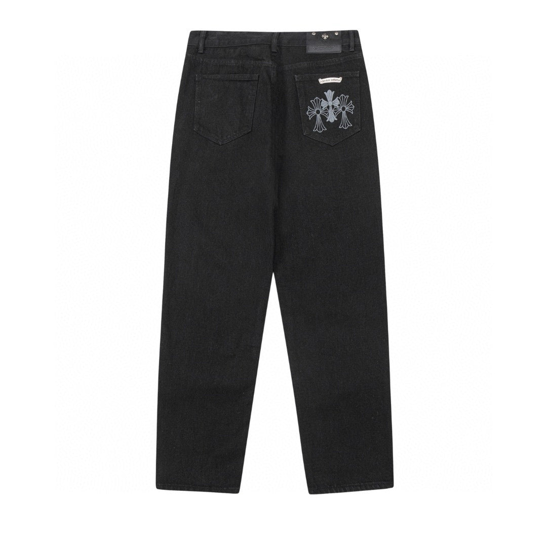CHROME Hearts Double Cross Jeans - Black Unisex Streetwear Limited Edition