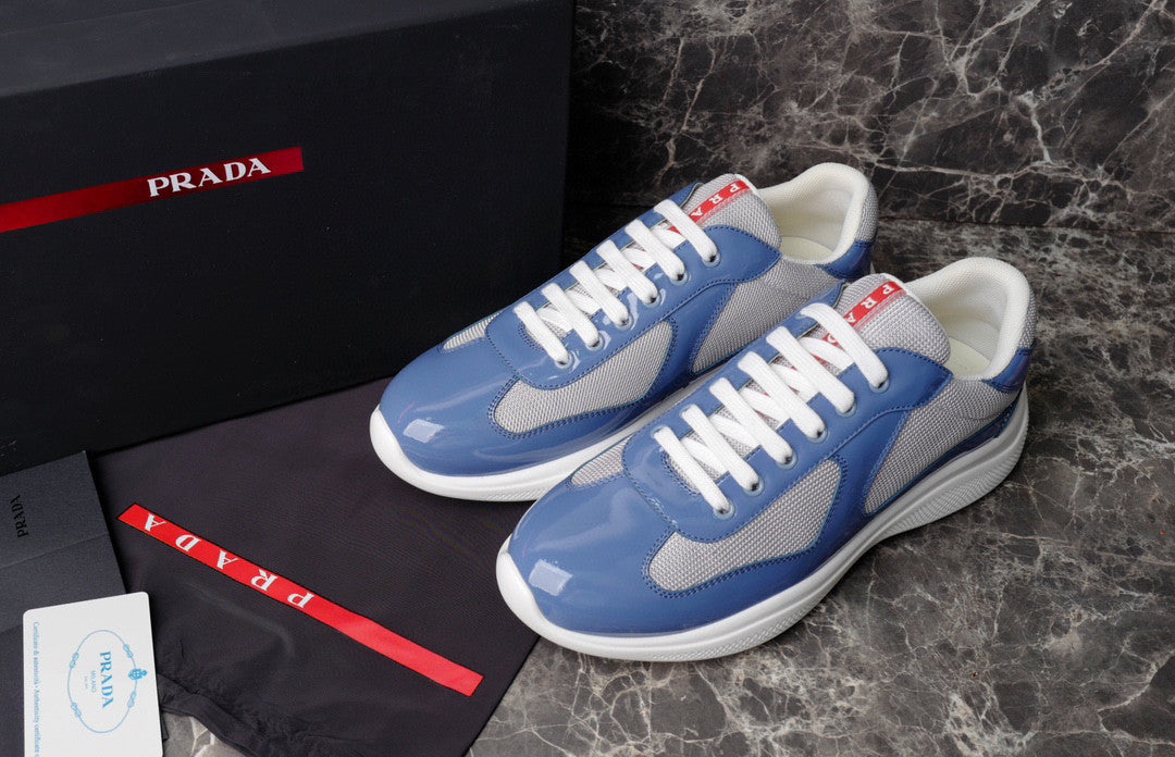 PRADA America's Cup Silver Sneakers - Blue Unisex Streetwear Limited Edition