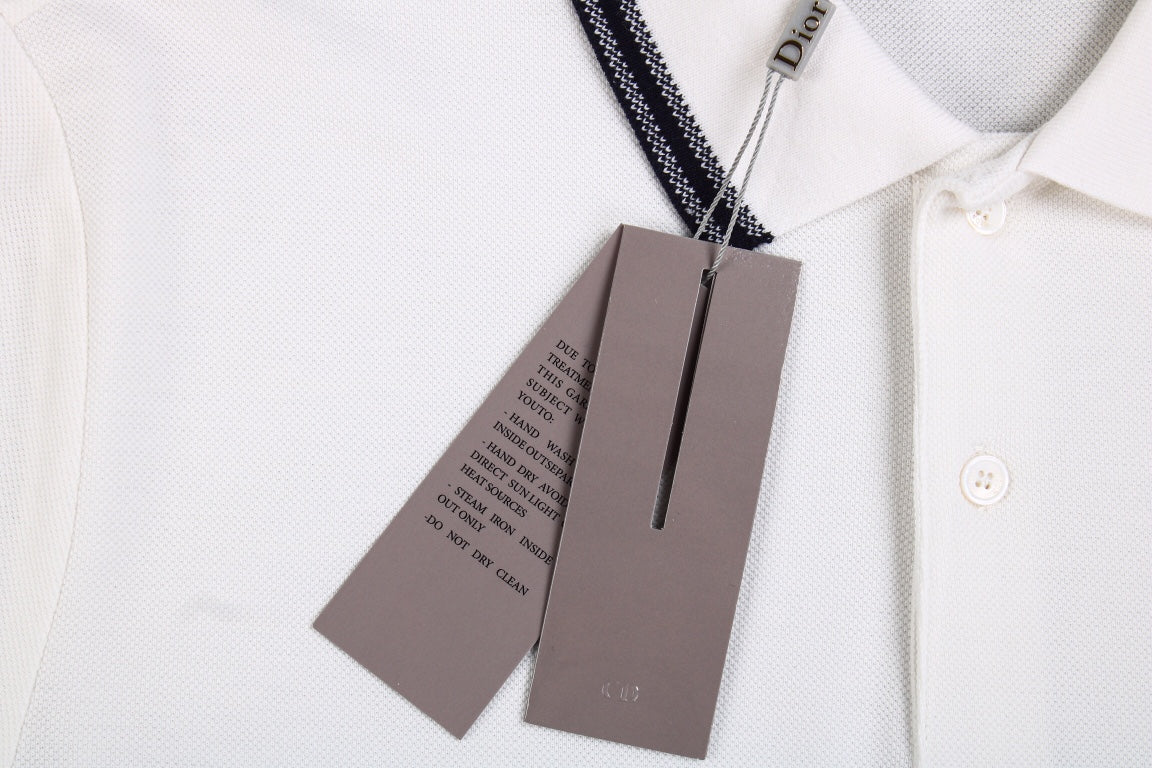 Christian Dior 'striped Logo' Polo Shirt - White Unisex Streetwear Limited Edition - <p dir='ltr'><span>White polo shirt featuring a classic collar and button placket. Accentuated with a