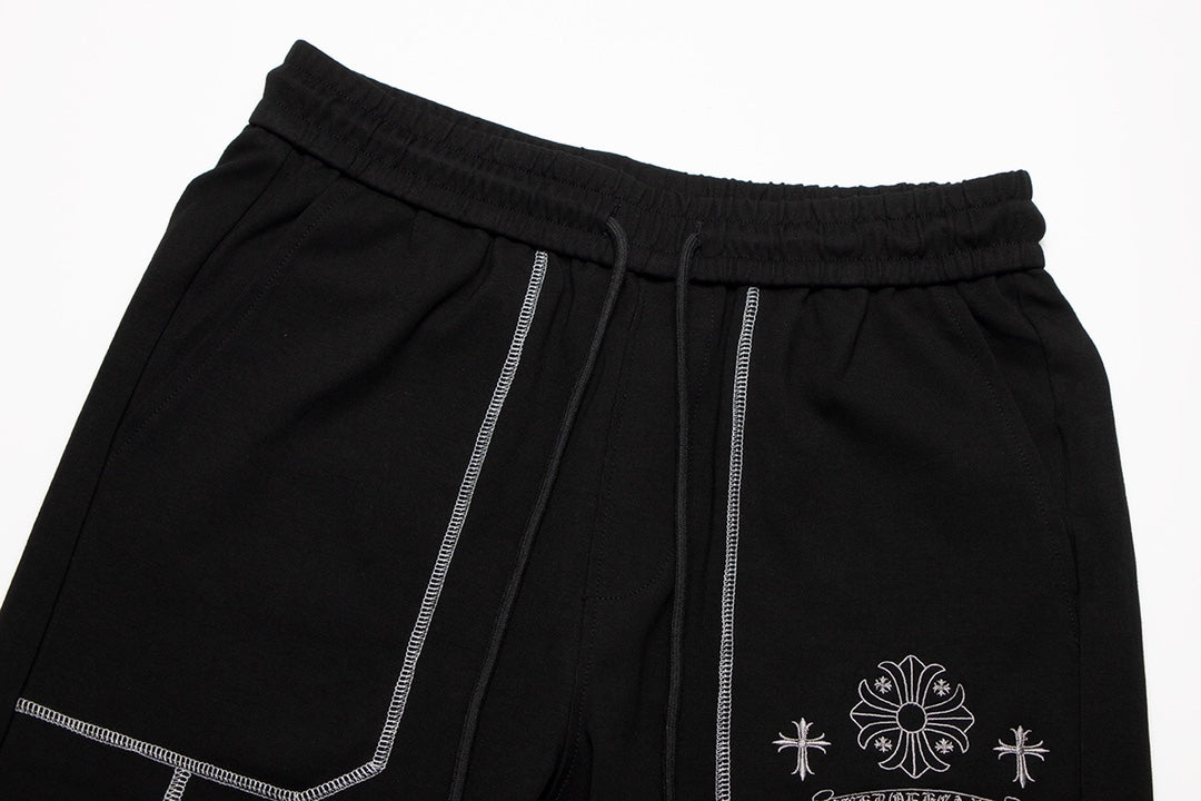 CHROME Hearts White Embroidery Shorts - Black Unisex Streetwear Limited Edition