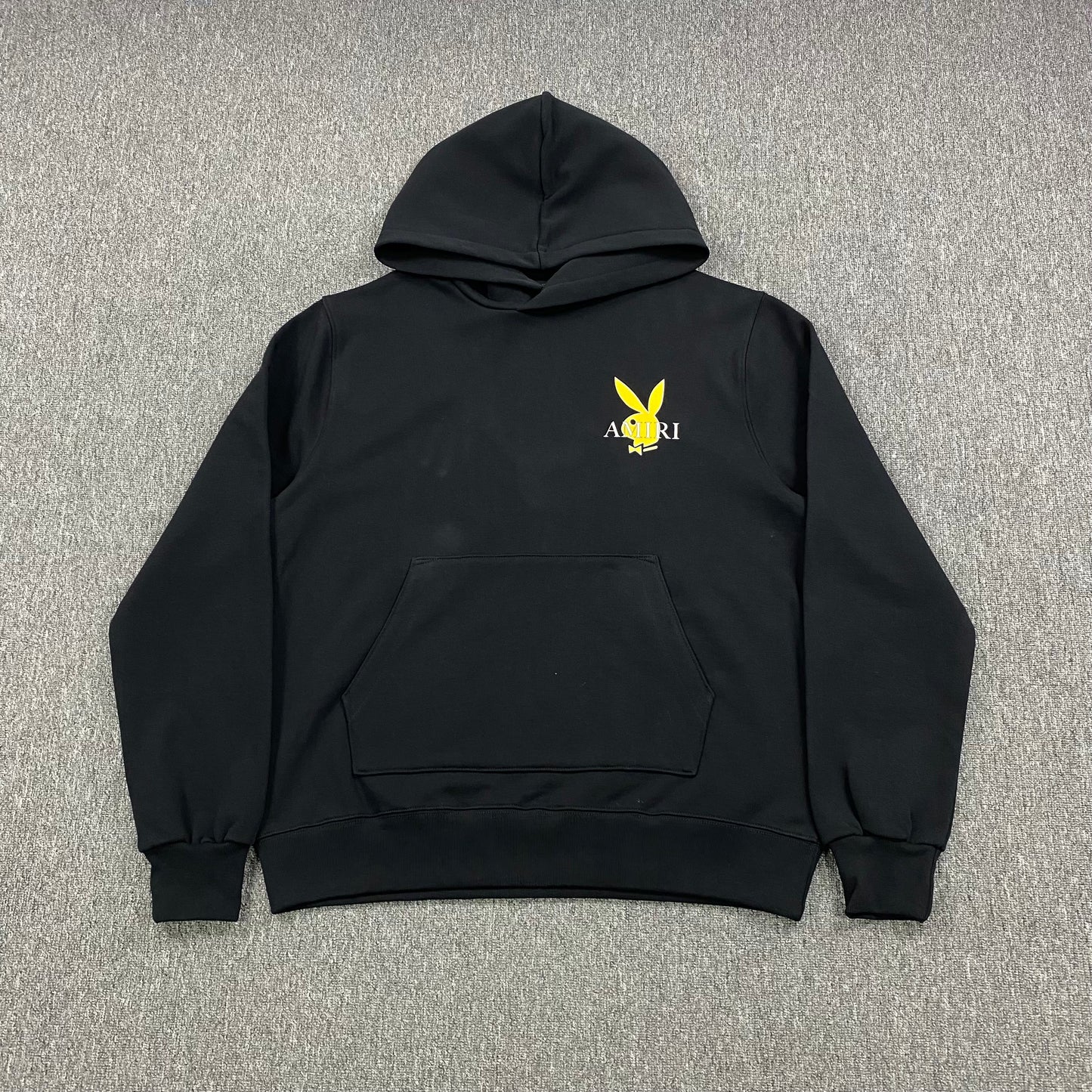 AMIRI Playboy Logo Hoodie Yellow - Black Unisex Streetwear Limited Edition - The AMIRI PLAYBOY LOGO HOODIE BLACK YELLOW - REPLICA delivers high-fashion streetwear with an edgy,