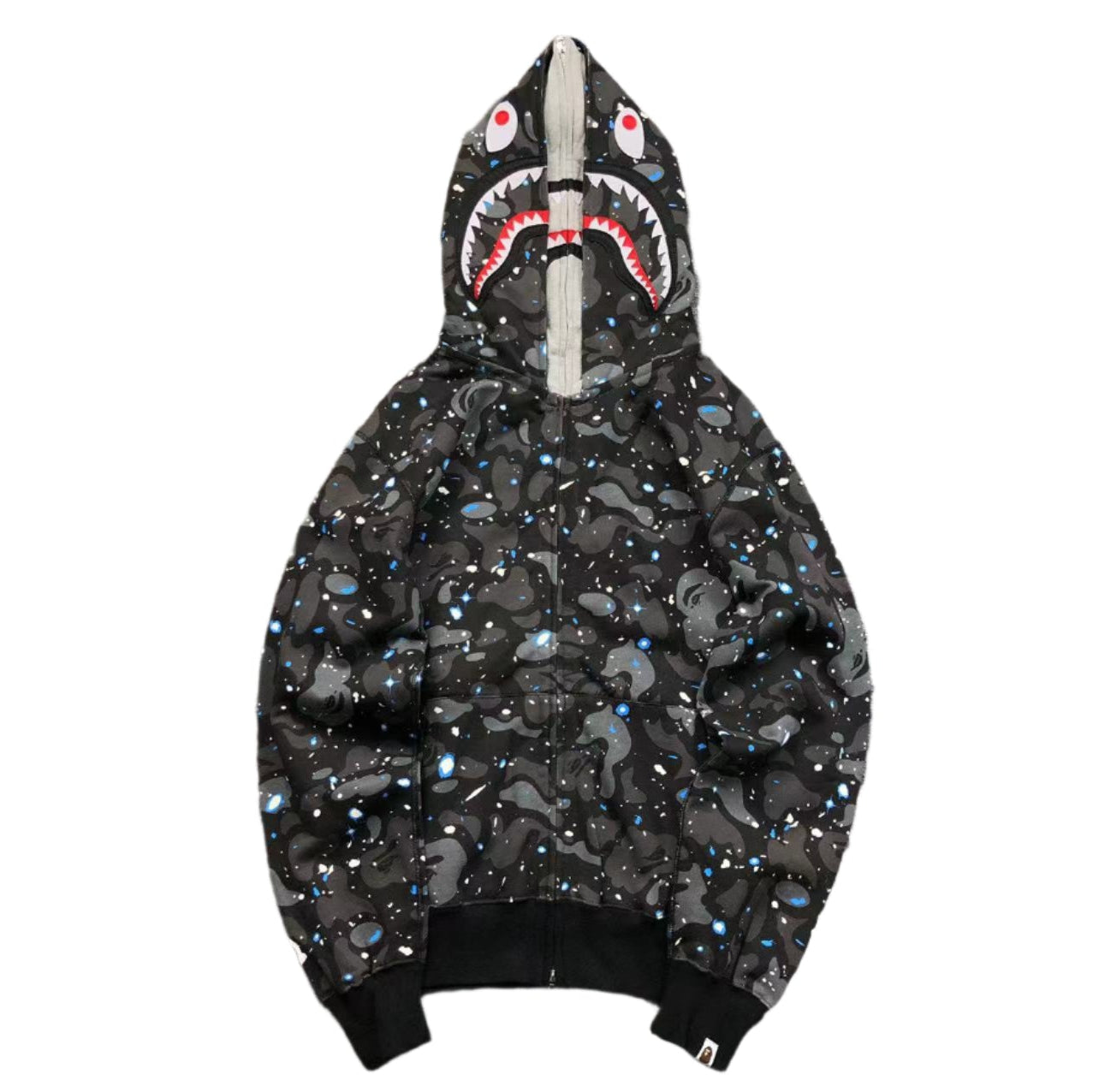 BAPE Space Camo Double Shark Full Zip Hoodie - Black Unisex Streetwear Limited Edition