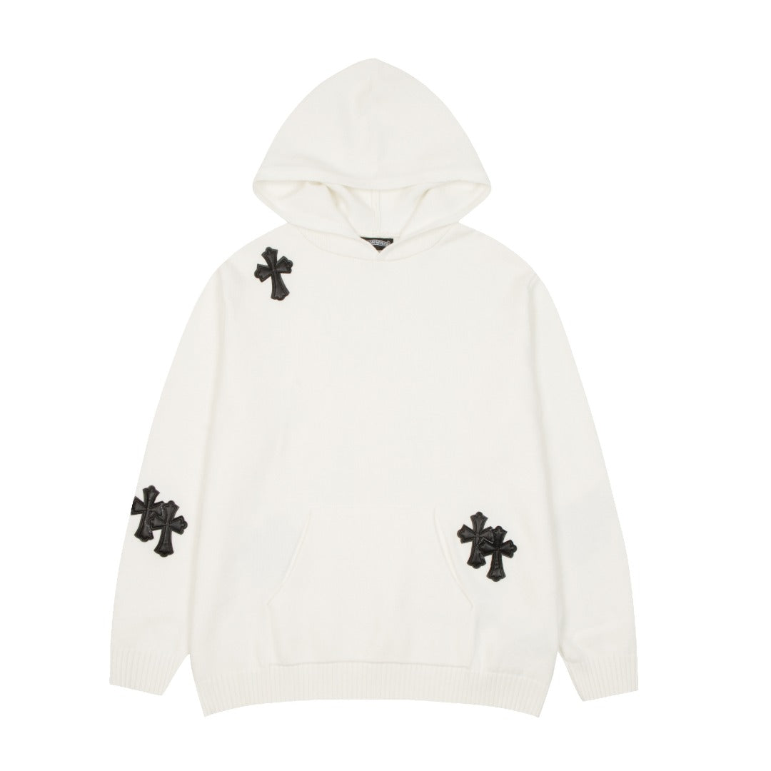 CHROME Hearts Cross Patch Hoodie White - Black Unisex Streetwear Limited Edition