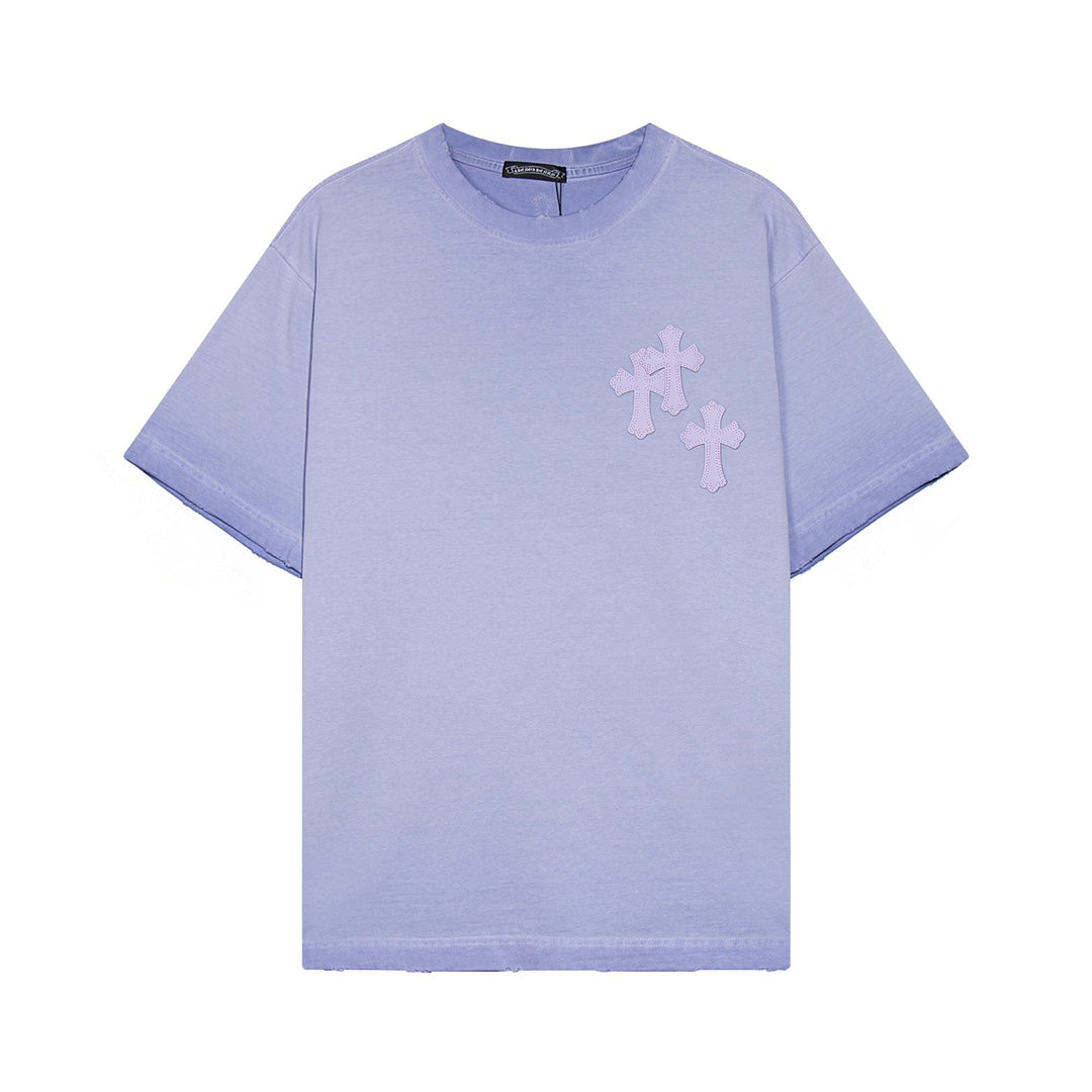 CHROME Hearts Cross Patch T-shirt Washed Light - Blue Unisex Streetwear Limited Edition