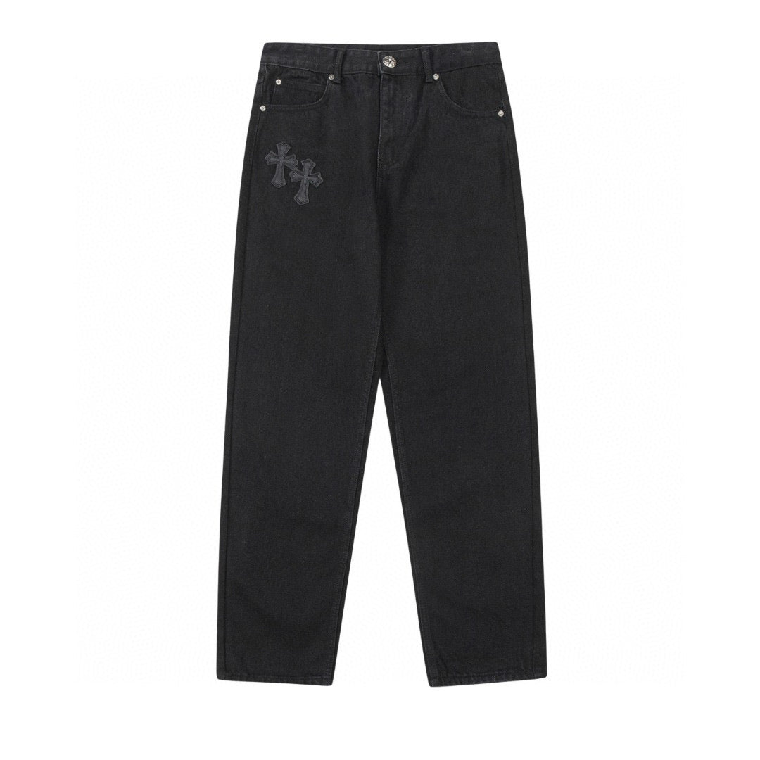 CHROME Hearts Double Cross Jeans - Black Unisex Streetwear Limited Edition