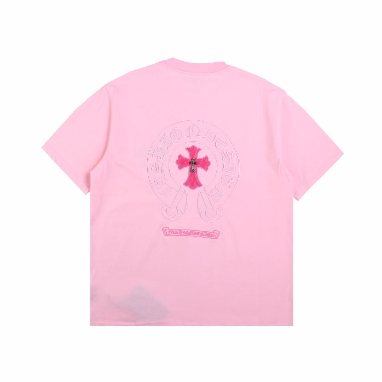 CHROME Hearts Horse Shoe Logo T-shirt - Pink Unisex Streetwear Limited Edition - The CHROME HEARTS HORSE SHOE LOGO T-SHIRT PINK - REPLICA delivers bold luxury streetwear aesthetics