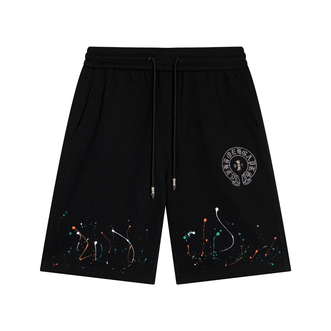 CHROME Hearts Paint Drip Shorts - Black Unisex Streetwear Limited Edition