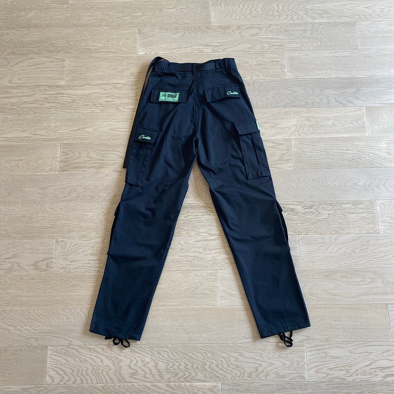 CORTEIZ Alcatraz Cargo Pants - Green - Black Unisex Streetwear Limited Edition - The CORTEIZ ALCATRAZ CARGO PANTS BLACK/GREEN - REPLICA deliver bold streetwear energy and practical design.