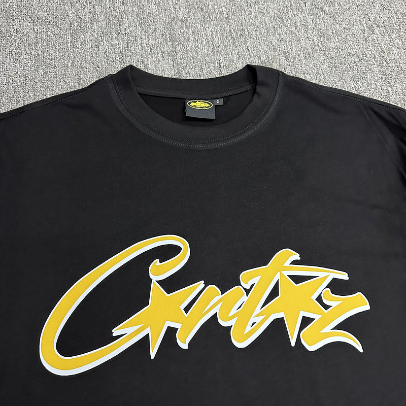 CORTEIZ Allstarz Tee Gold T-Shirt - Black Unisex Streetwear Limited Edition - The CORTEIZ ALLSTARZ TEE BLACK GOLD - REPLICA is a bold fusion of luxury and