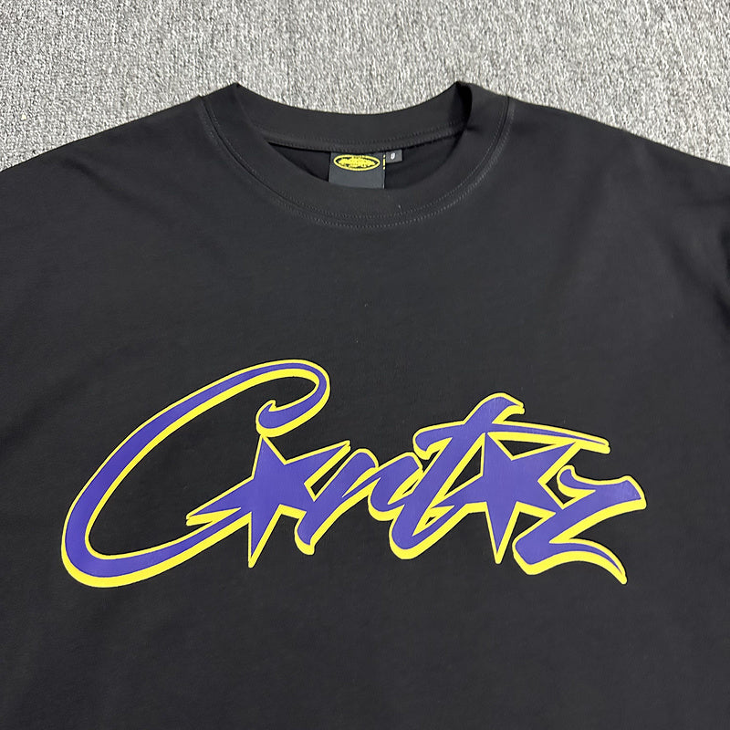 CORTEIZ Allstarz Tee Purple T-Shirt - Black Unisex Streetwear Limited Edition - The CORTEIZ ALLSTARZ TEE BLACK PURPLE - REPLICA combines bold streetwear aesthetics with premium comfort.