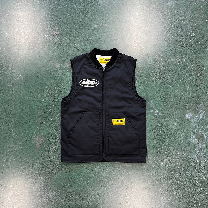 CORTEIZ Guerillaz Quilted Vest - Black Unisex Streetwear Limited Edition - The CORTEIZ GUERILLAZ QUILTED VEST BLACK - REPLICA is the ultimate blend of functionality and