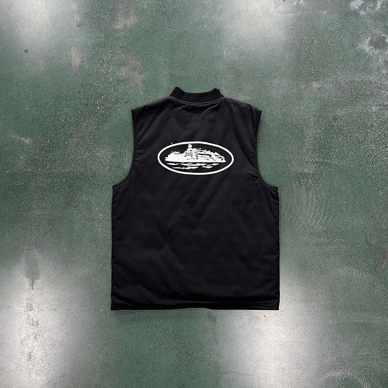 CORTEIZ Guerillaz Quilted Vest - Black Unisex Streetwear Limited Edition - The CORTEIZ GUERILLAZ QUILTED VEST BLACK - REPLICA is the ultimate blend of functionality and