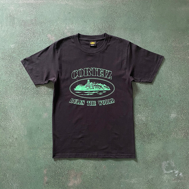 CORTEIZ Og Alcatraz Tee Green T-Shirt - Black Unisex Streetwear Limited Edition - The CORTEIZ OG ALCATRAZ TEE BLACK GREEN - REPLICA delivers bold streetwear energy with a