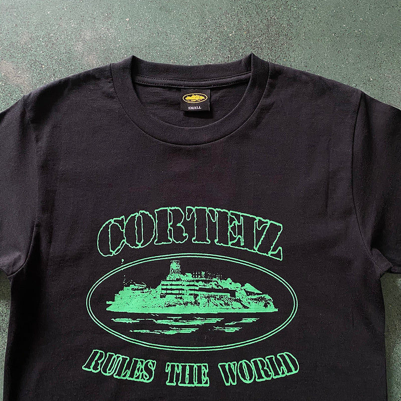 CORTEIZ Og Alcatraz Tee Green T-Shirt - Black Unisex Streetwear Limited Edition - The CORTEIZ OG ALCATRAZ TEE BLACK GREEN - REPLICA delivers bold streetwear energy with a