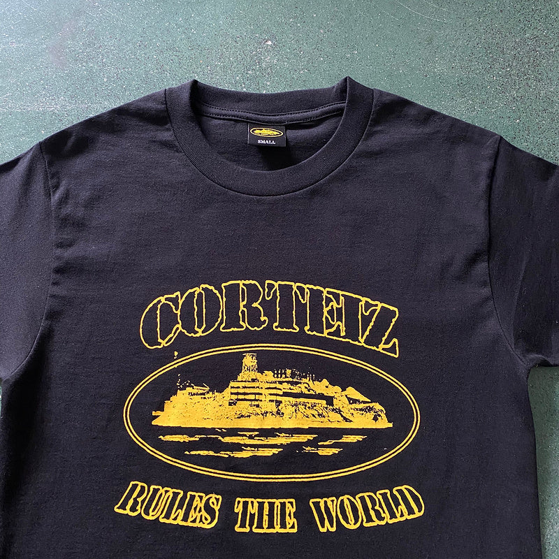 CORTEIZ Og Alcatraz Tee Yellow T-Shirt - Black Unisex Streetwear Limited Edition - The CORTEIZ OG ALCATRAZ TEE BLACK YELLOW - REPLICA is a standout piece that combines