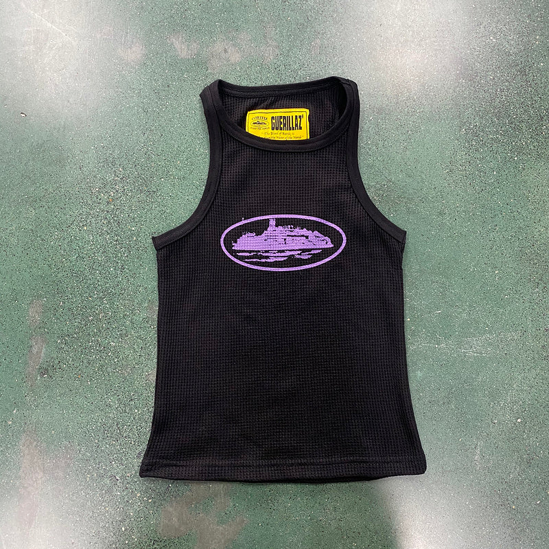CORTEIZ Rtw Og Women's Alcatraz Tank Top Purple - Black Unisex Streetwear Limited Edition - The CORTEIZ RTW OG WOMEN'S ALCATRAZ TANK TOP BLACK PURPLE - REPLICA combines sleek design