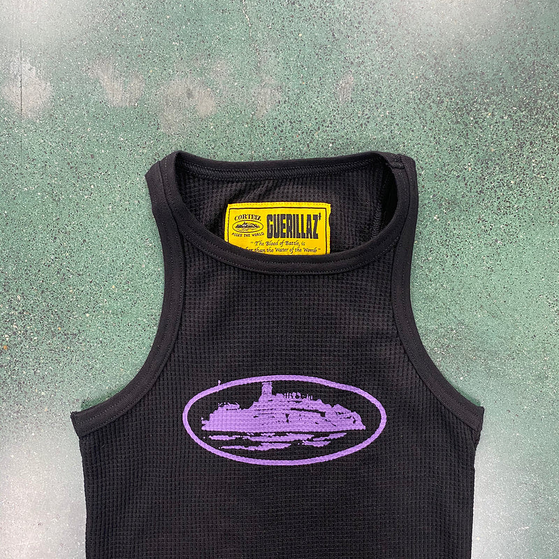 CORTEIZ Rtw Og Women's Alcatraz Tank Top Purple - Black Unisex Streetwear Limited Edition - The CORTEIZ RTW OG WOMEN'S ALCATRAZ TANK TOP BLACK PURPLE - REPLICA combines sleek design