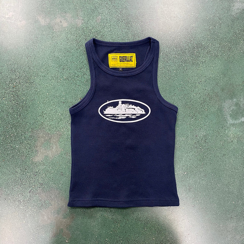CORTEIZ Rtw Og Women's Alcatraz Tank Top - Navy Unisex Streetwear Limited Edition - The CORTEIZ RTW OG WOMEN'S ALCATRAZ TANK TOP NAVY - REPLICA delivers a sleek and