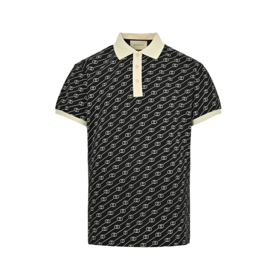 GUCCI Gg Pattern Polo Shirt - Black Unisex Streetwear Limited Edition - The GUCCI GG PATTERN POLO SHIRT BLACK - REPLICA combines classic sophistication with contemporary street-luxury