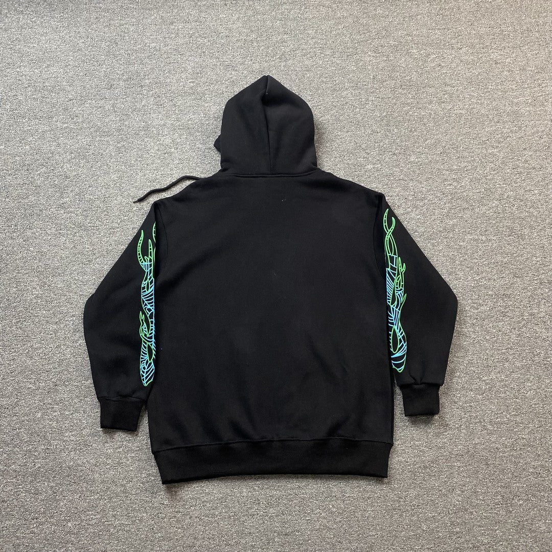 JUICE Wrld - Sp5der Hoodie - Black Unisex Streetwear Limited Edition - The JUICE WRLD x SP5DER HOODIE BLACK - REPLICA is a bold tribute to Juice