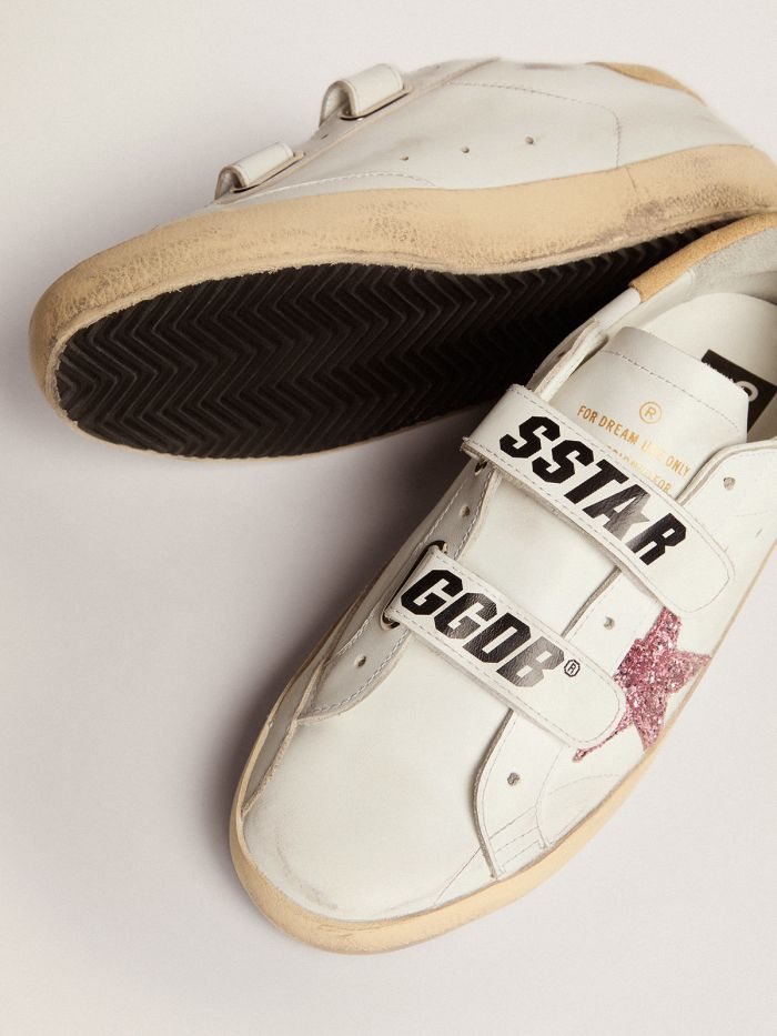 Old School Sneakers With Pink Glitter Star And Sand-colored Suede Heel Tab Unisex Streetwear Limited Edition