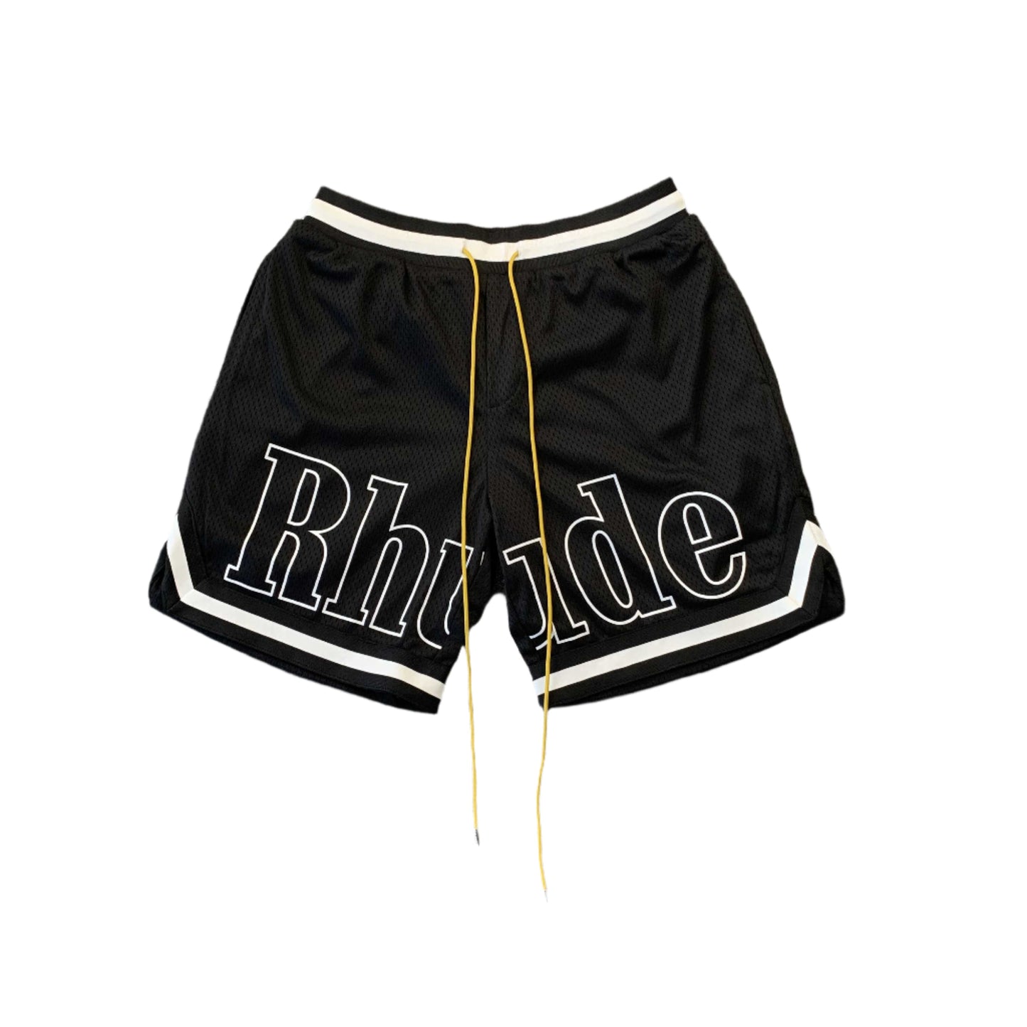 RHUDE Court Logo Shorts - White - Black Unisex Streetwear Limited Edition - The RHUDE COURT LOGO SHORTS BLACK/WHITE - REPLICA combine vintage basketball aesthetics with high-end streetwear