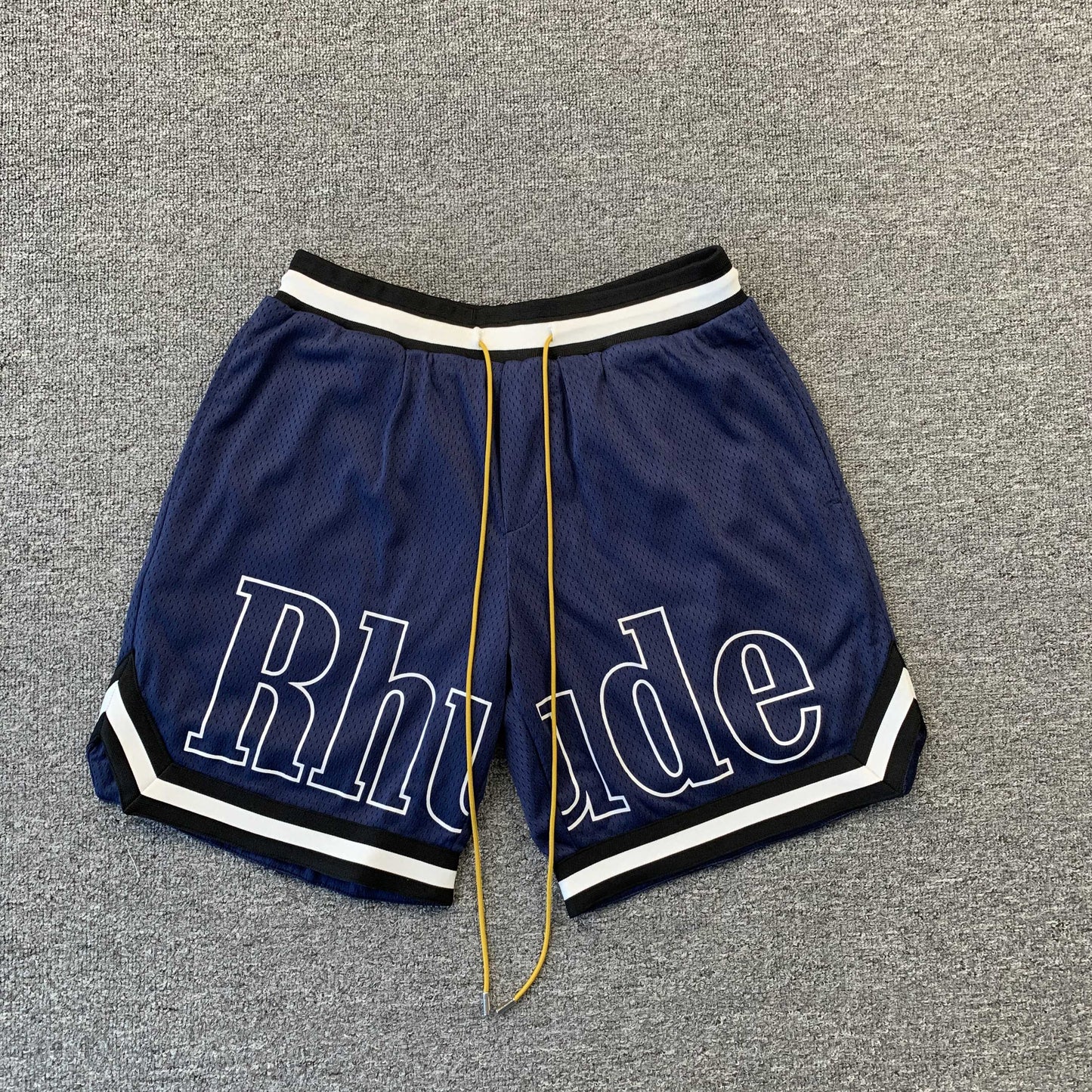 RHUDE Court Logo Shorts - Navy Unisex Streetwear Limited Edition - The RHUDE COURT LOGO SHORTS NAVY - REPLICA blend vintage basketball aesthetics with luxury streetwear