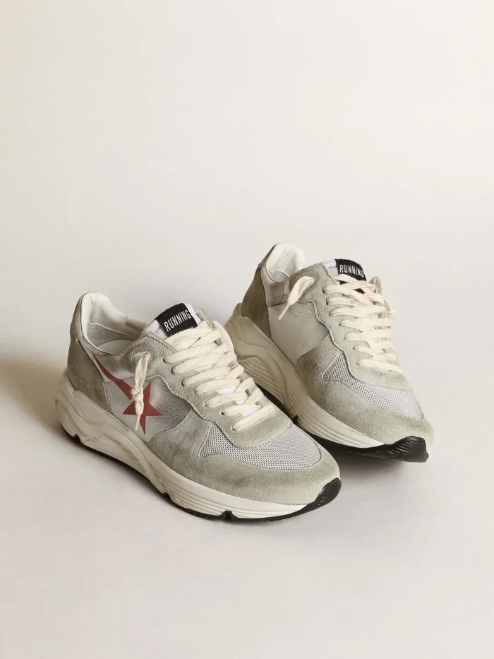 Running Sole Sneakers In Silver Laminated Leather With Ice-gray Suede Inserts Unisex Streetwear Limited Edition