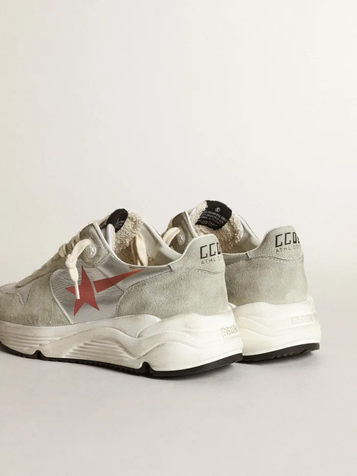 Running Sole Sneakers In Silver Laminated Leather With Ice-gray Suede Inserts Unisex Streetwear Limited Edition