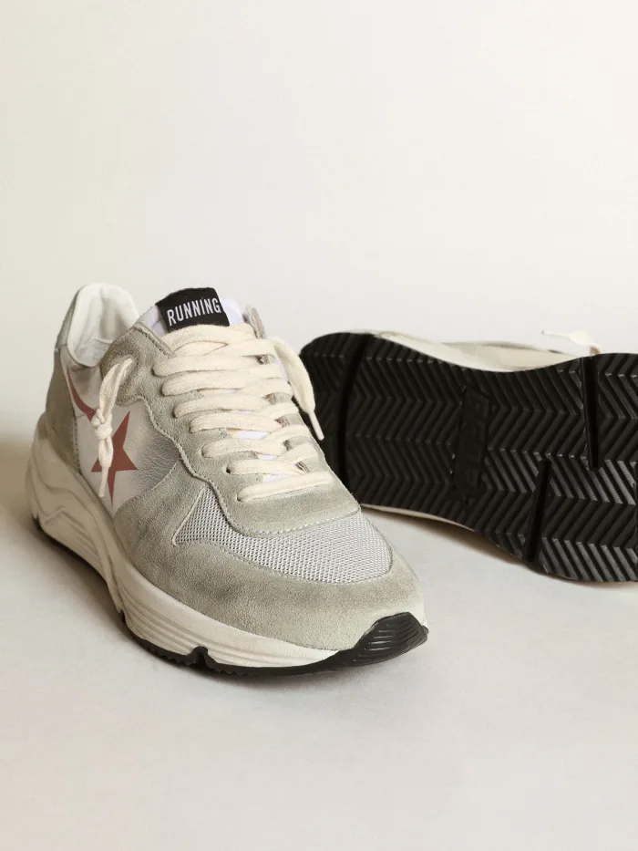 Running Sole Sneakers In Silver Laminated Leather With Ice-gray Suede Inserts Unisex Streetwear Limited Edition
