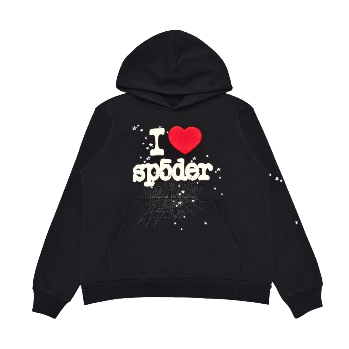 SP5DER I Heart Sp5 Souvenir Hoodie - Black Unisex Streetwear Limited Edition - The SP5DER I HEART SP5 SOUVENIR HOODIE BLACK - REPLICA brings playful streetwear vibes and