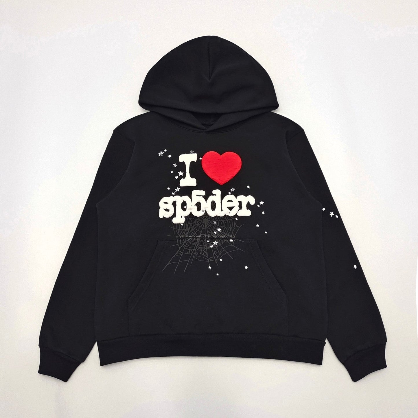 SP5DER I Heart Sp5 Souvenir Hoodie - Black Unisex Streetwear Limited Edition - The SP5DER I HEART SP5 SOUVENIR HOODIE BLACK - REPLICA brings playful streetwear vibes and