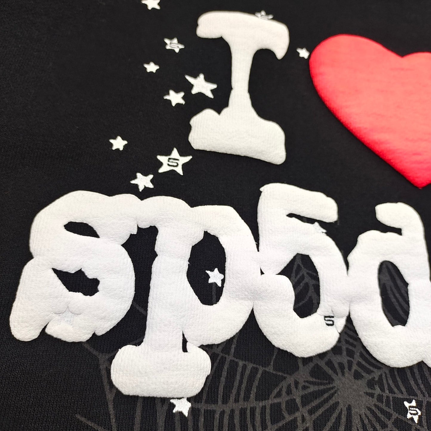 SP5DER I Heart Sp5 Souvenir Hoodie - Black Unisex Streetwear Limited Edition - The SP5DER I HEART SP5 SOUVENIR HOODIE BLACK - REPLICA brings playful streetwear vibes and