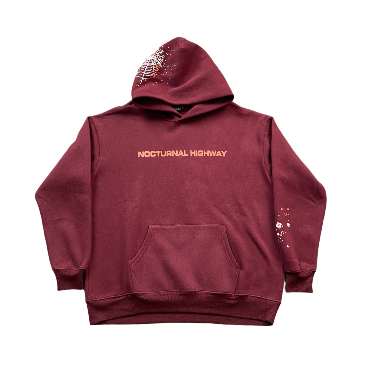 SP5DER Nocturnal Highway Hoodie Burgundy Unisex Streetwear Limited Edition - The SP5DER NOCTURNAL HIGHWAY HOODIE BURGUNDY - REPLICA brings bold streetwear energy with a sleek