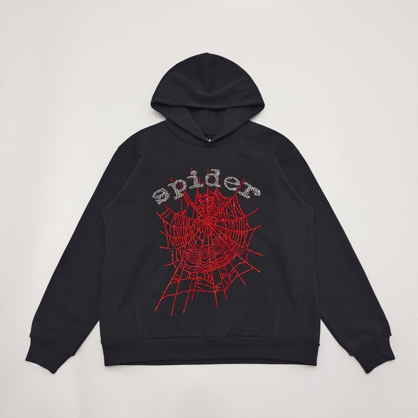 SP5DER Og Rhinestone Logo Hoodie - Black Unisex Streetwear Limited Edition - The SP5DER OG RHINESTONE LOGO HOODIE BLACK - REPLICA is the perfect fusion of bold