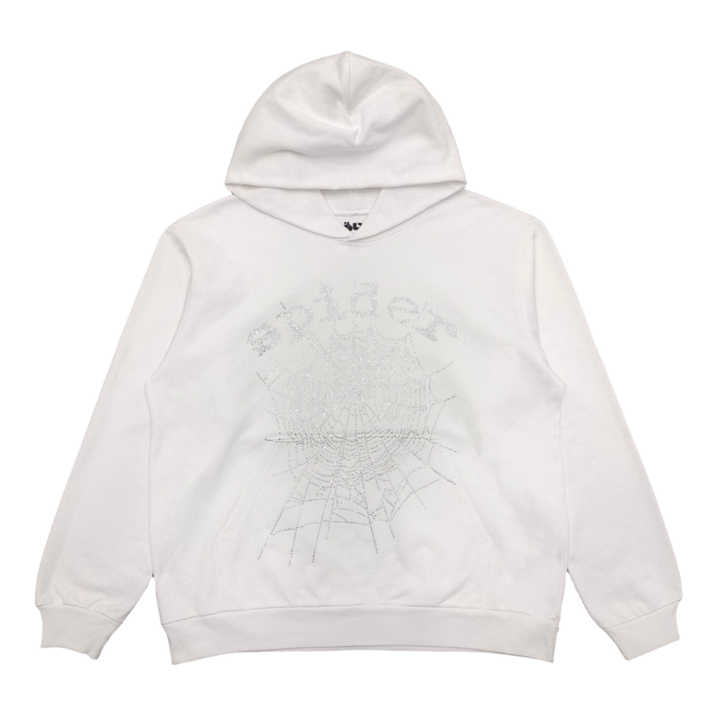 SP5DER Og Rhinestone Logo Hoodie - White Unisex Streetwear Limited Edition - The SP5DER OG RHINESTONE LOGO HOODIE WHITE - REPLICA combines sleek streetwear aesthetics with a