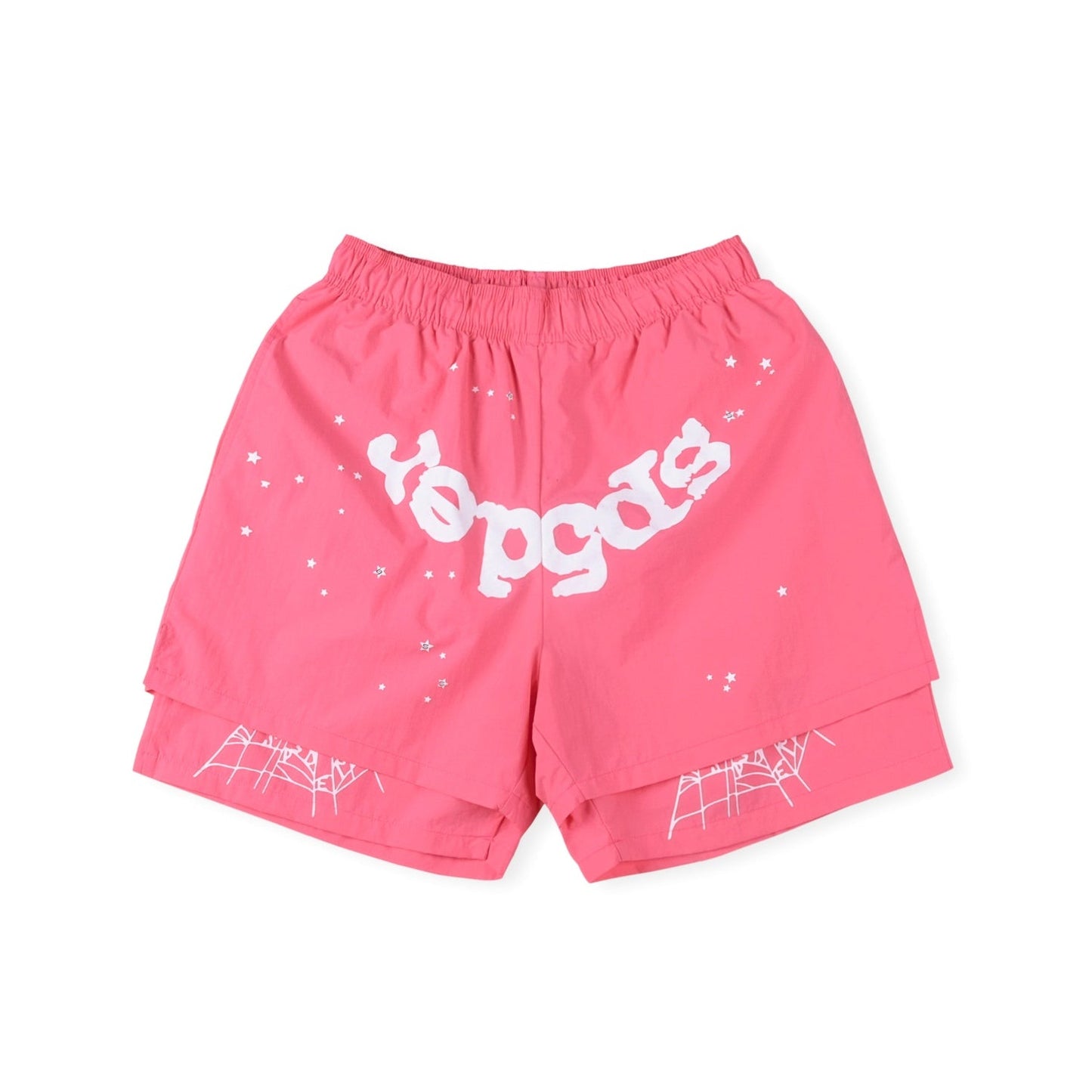 SP5DER Og Web Double Layer Shorts - Pink Unisex Streetwear Limited Edition - The SP5DER OG WEB DOUBLE LAYER SHORTS PINK - REPLICA bring bold streetwear energy and