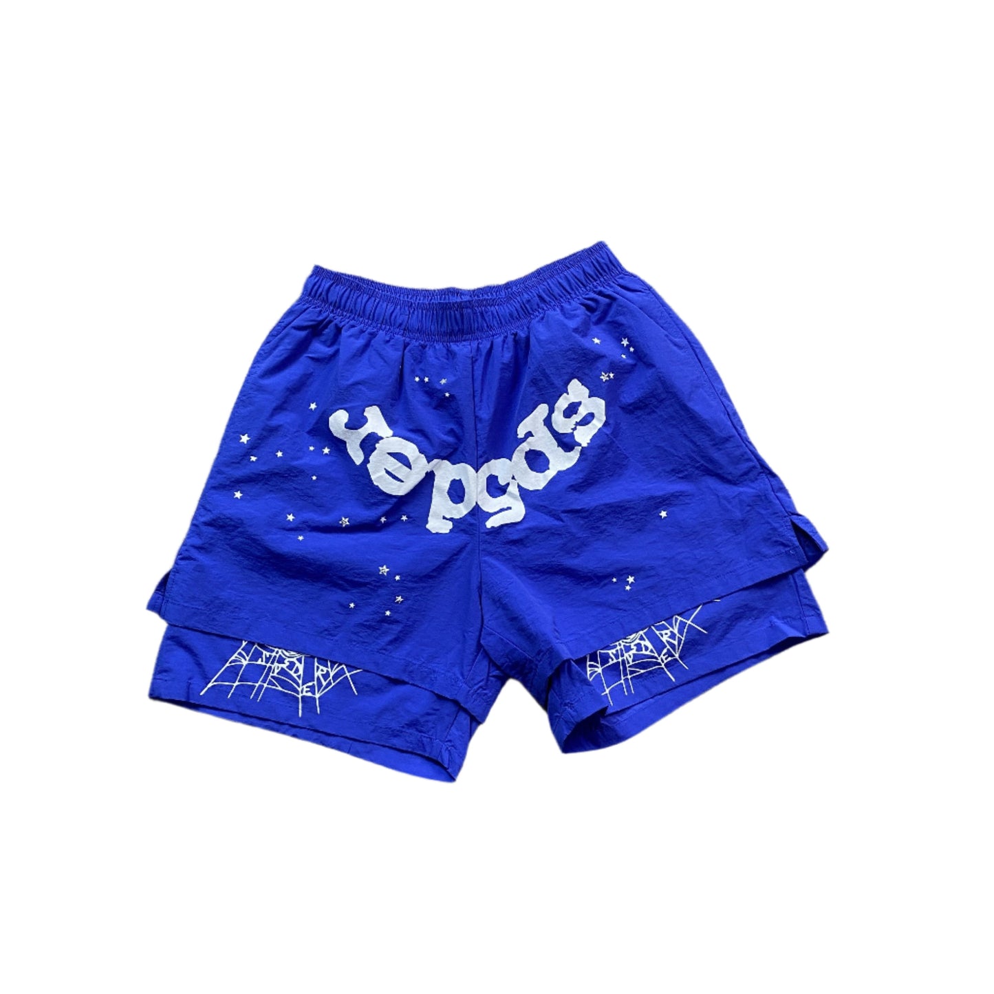 SP5DER Og Web Double Layer Short Hoodie - Blue Unisex Streetwear Limited Edition - The SP5DER OG WEB DOUBLE LAYER SHORT BLUE - REPLICA blends bold streetwear aesthetics with