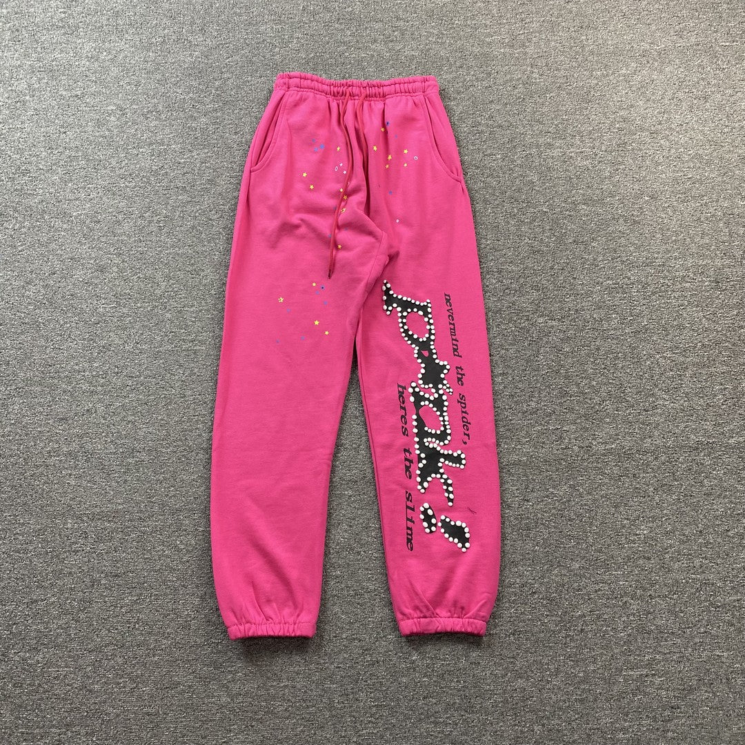 SP5DER P*nk Sweatpants - Pink Unisex Streetwear Limited Edition - The SP5DER P*NK SWEATPANTS PINK - REPLICA are a bold and stylish statement piece that